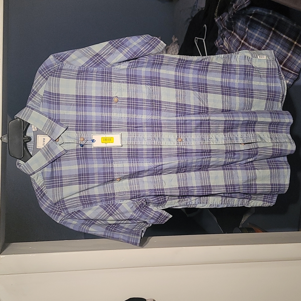 ⭐️⭐️ROWM men's large plaid short sleeve shirt. Color is Balsam